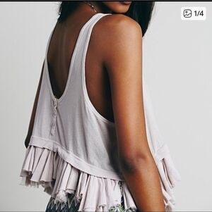 Free People Cream Ruffle Hem Tank